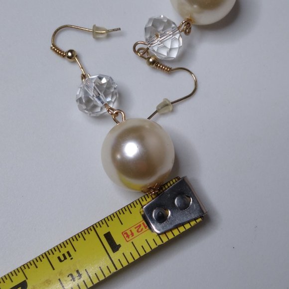 Vintage Clear Glass Bead And Faux Pearl Dangle Earrings - Picture 13 of 13